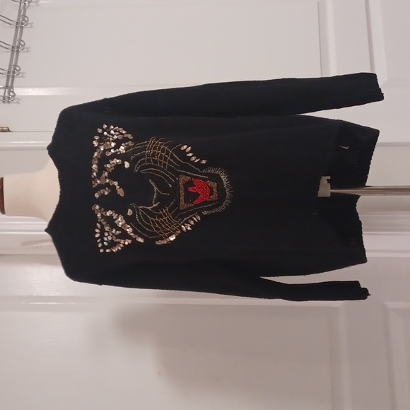 Guess black oversized high low sweater tiger graphic embroidered medium - Picture 11 of 16